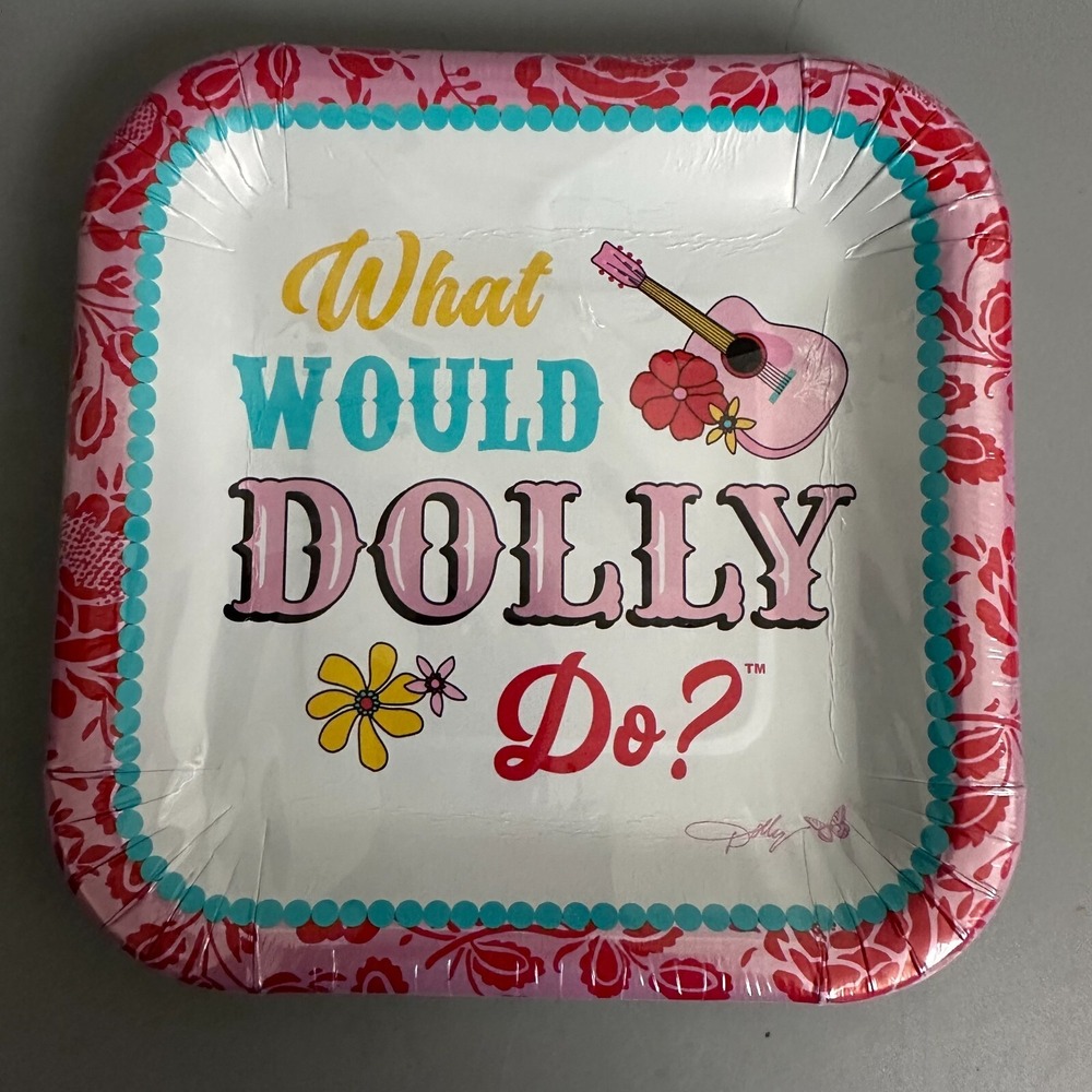 Dolly Parton What Would Dolly Do? Paper Lunch Plates 10ct Pink Guitar Square 7in